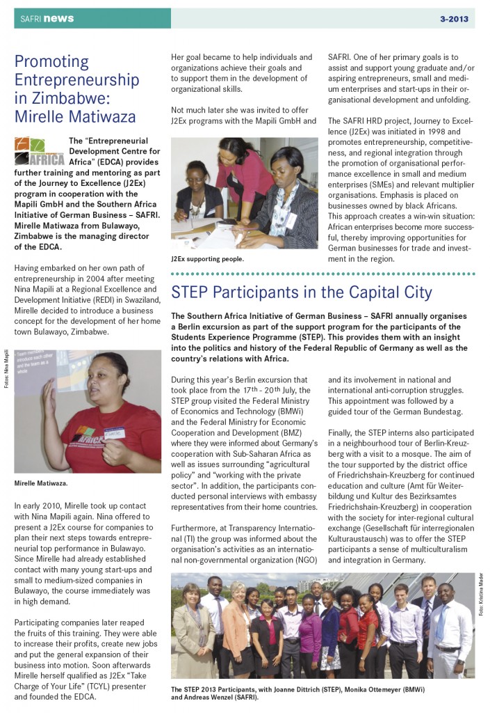 TCYL Facilitator Mirelle Matiwaza was featured in the August 2013 edition of SAFRI News. See: http://www.safri.de/upload/SAFRI_news_3_2013_ENG_1062.pdf